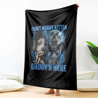Funny Alpha Wolf Throw Blanket Don't Worry Kitten Daddy's Here 90s Vintage Bootleg - Wonder Print Shop