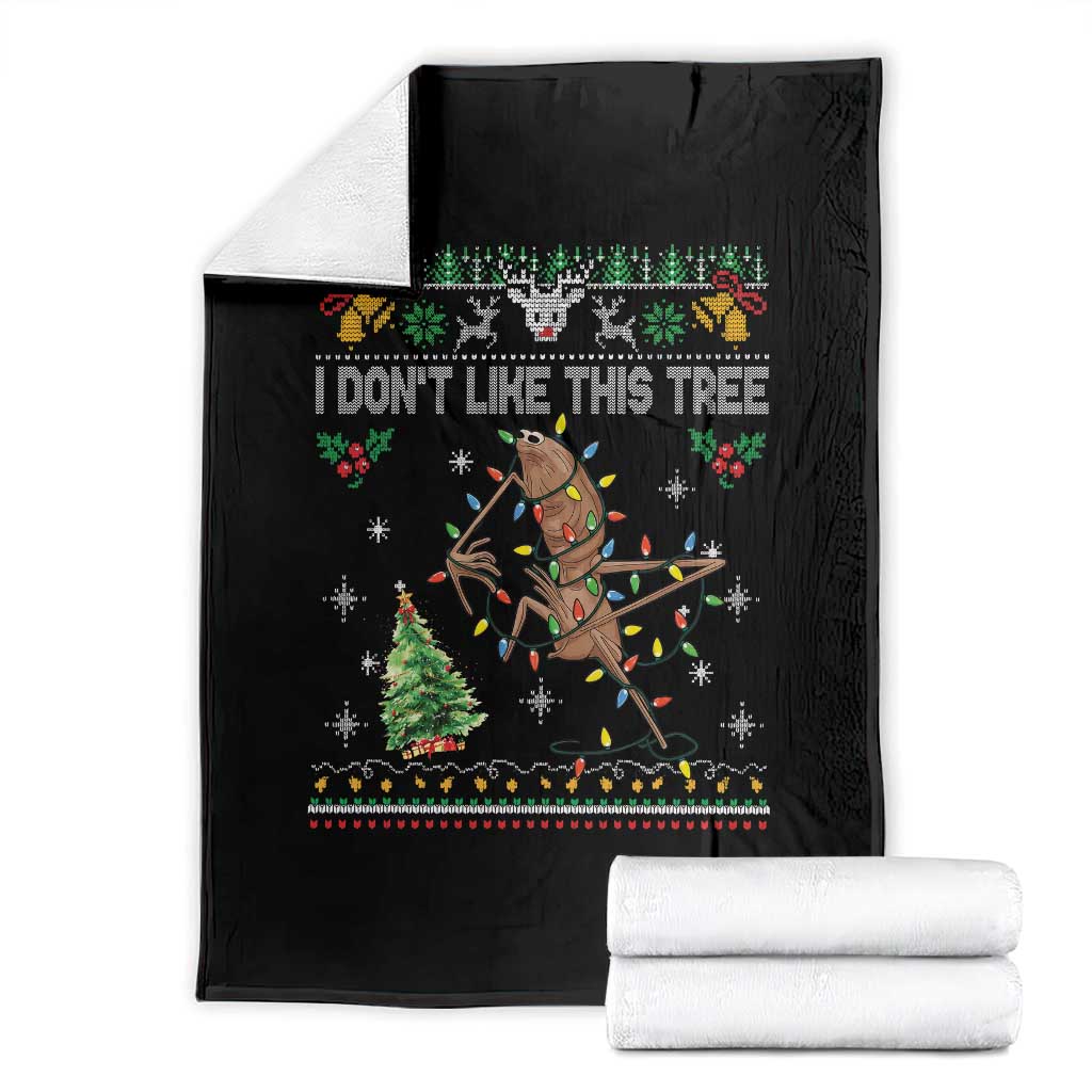 Marcus The Worm Christmas Meme Throw Blanket I Dont Like This Tree Brainrot Funny Ugly Xmas - Wonder Print Shop