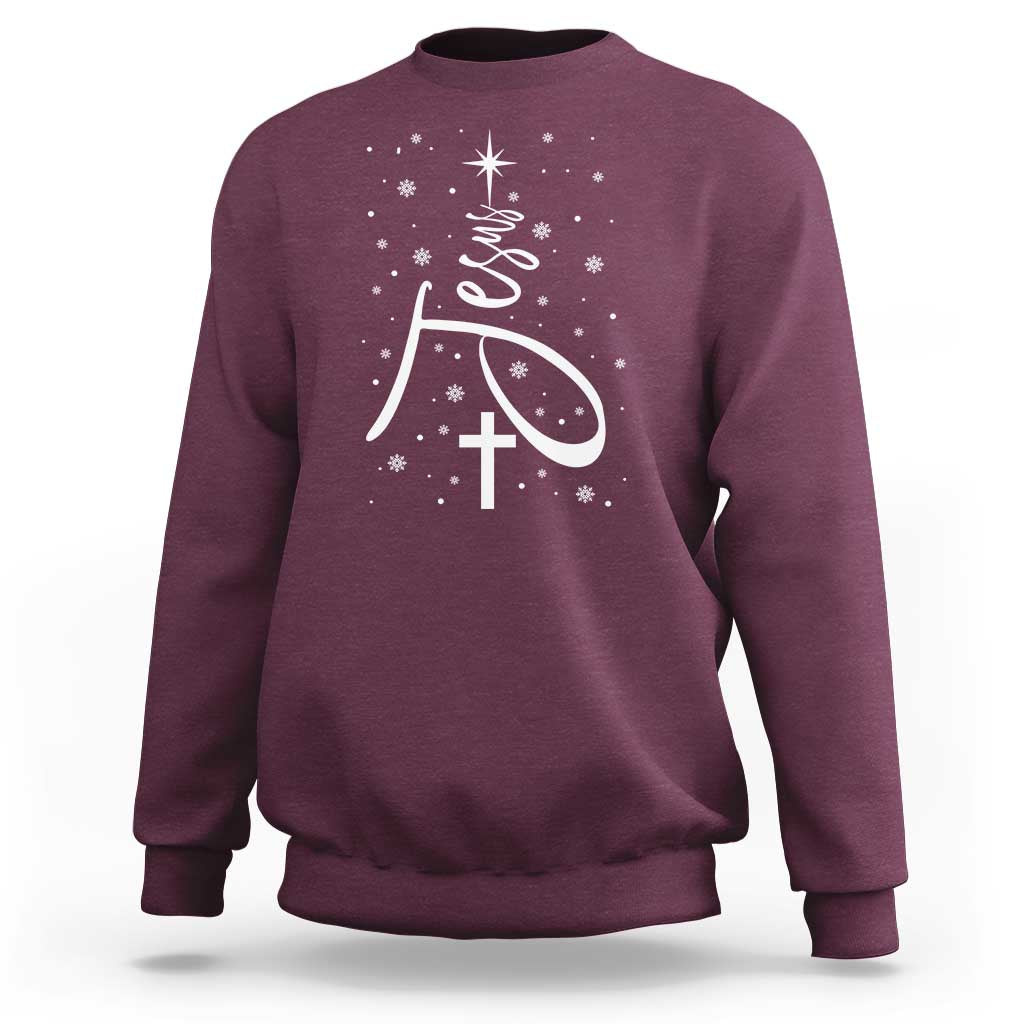 Jesus Christmas Tree Sweatshirt Christian Faith - Wonder Print Shop