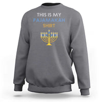 Charcoal gray pajama sweatshirt with “THIS IS MY PAJAMAKAH SHIRT” text and menorah