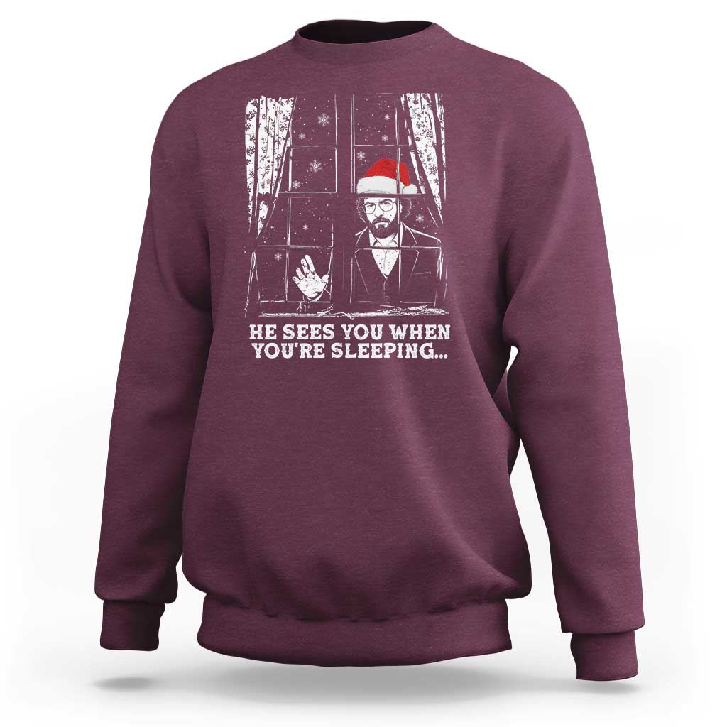 Stranger Christmas Sweatshirt Funny Murray He Sees You Vintage - Wonder Print Shop
