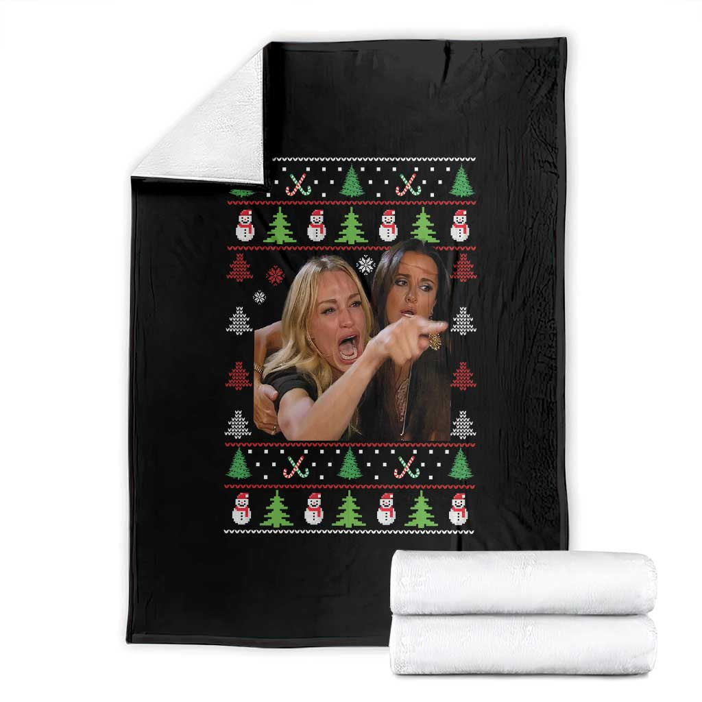 Woman Yelling At A Cat Ugly Christmas Throw Blanket Funny Meme Matching Couple Christmas Pajama - Wonder Print Shop