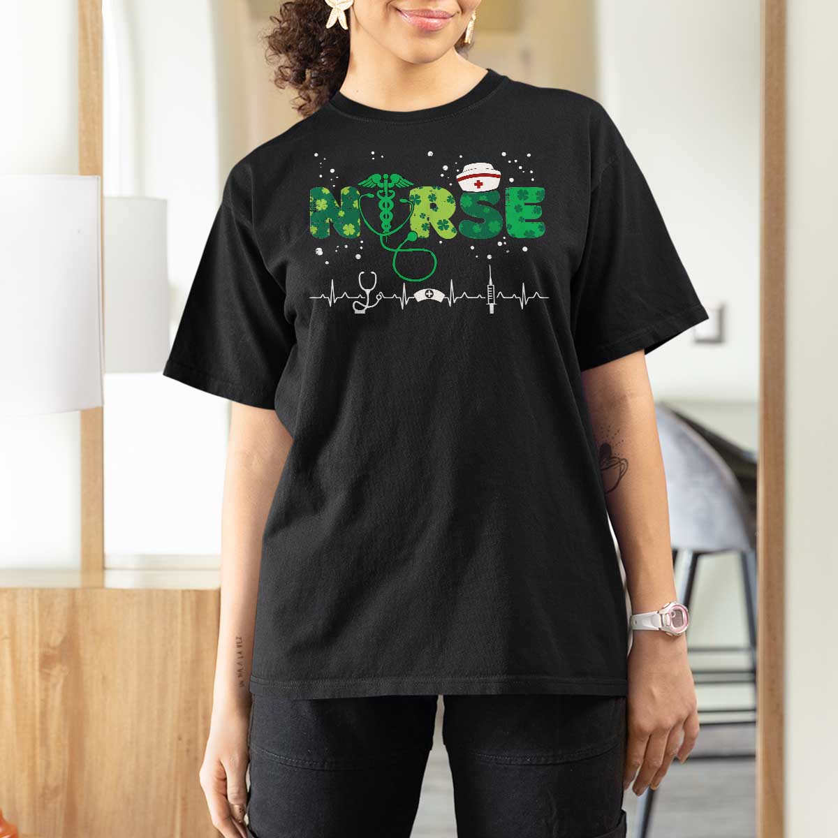 Nurse St Patricks Day T Shirt For Women Stethoscope Scrub Irish Nurses Paddys Day