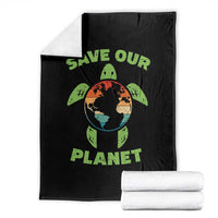 Retro Earth Day Throw Blanket Save Our Planet Sea Turtle Recycle Ocean Environment