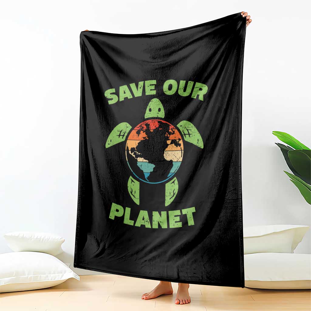Retro Earth Day Throw Blanket Save Our Planet Sea Turtle Recycle Ocean Environment