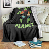 Retro Earth Day Throw Blanket Save Our Planet Sea Turtle Recycle Ocean Environment