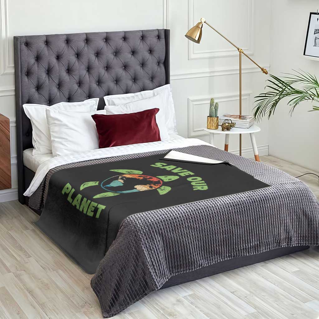 Retro Earth Day Throw Blanket Save Our Planet Sea Turtle Recycle Ocean Environment