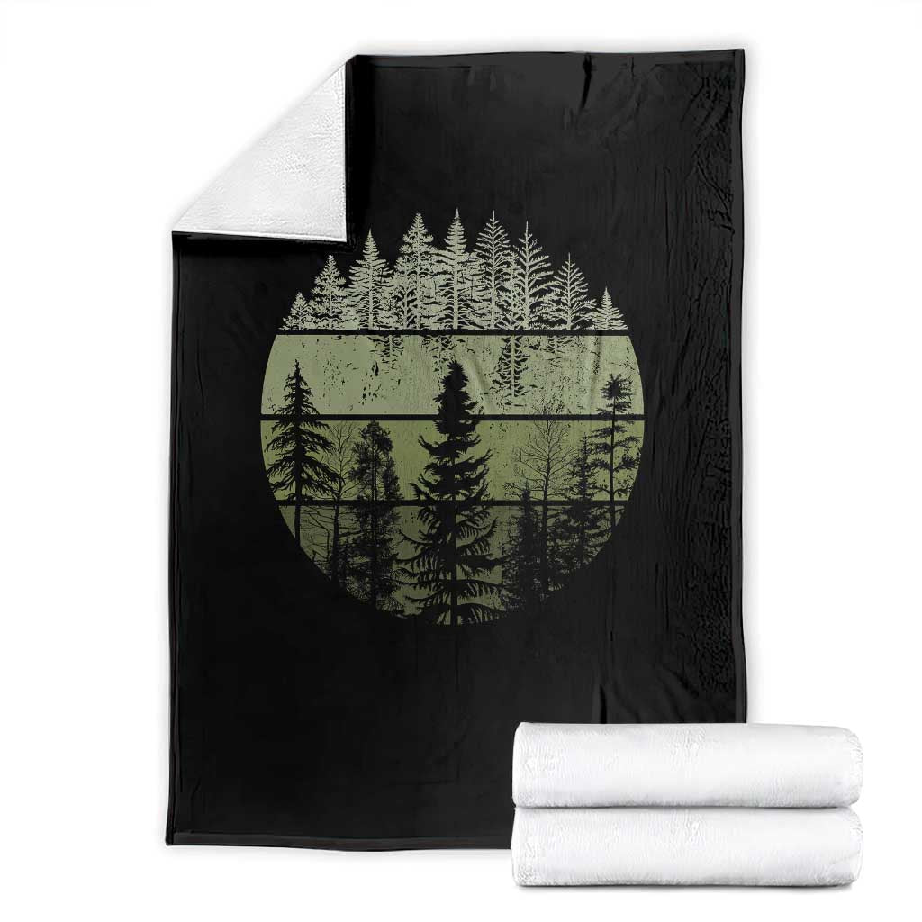Retro Forest Trees Outdoors Nature Throw Blanket Vintage Wildlife - Wonder Print Shop