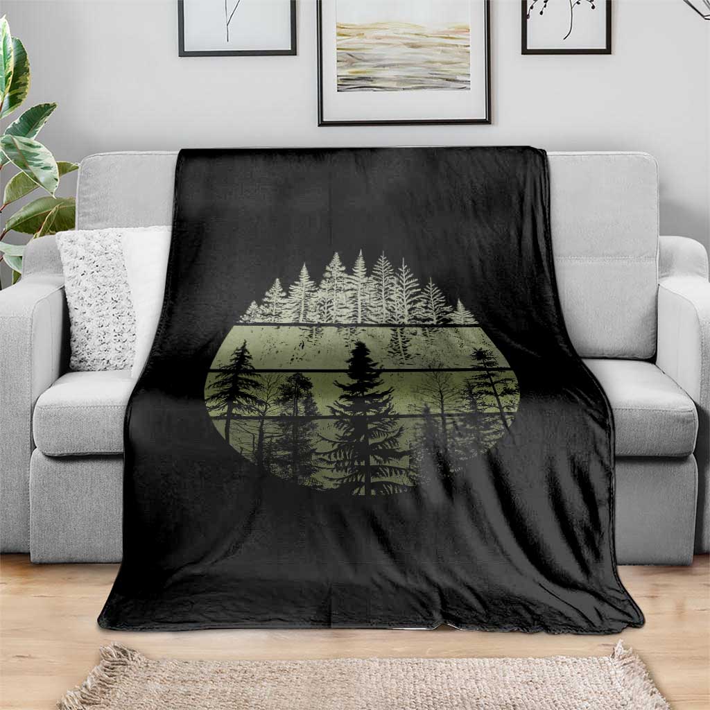 Retro Forest Trees Outdoors Nature Throw Blanket Vintage Wildlife - Wonder Print Shop