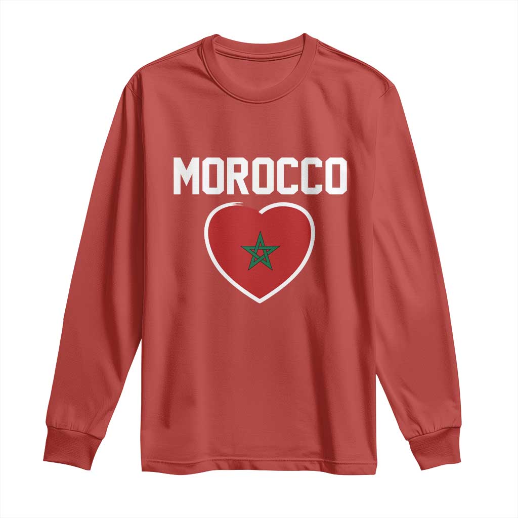 Morocco Heart Flag Long Sleeve Shirt Patriotic Love Gift for Proud Moroccan
