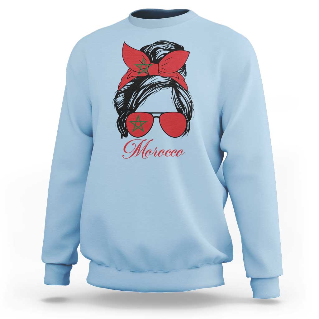 Morocco Girl Sweatshirt Moroccan Princess Morocco Flag Messy Bun
