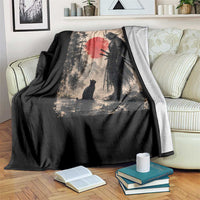 Vintage Japanese Samurai Warrior and Black Cat Throw Blanket