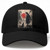 Vintage Japanese Samurai Warrior and Black Cat Baseball Cap