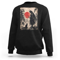 Vintage Japanese Samurai Warrior and Black Cat Sweatshirt