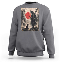 Vintage Japanese Samurai Warrior and Black Cat Sweatshirt