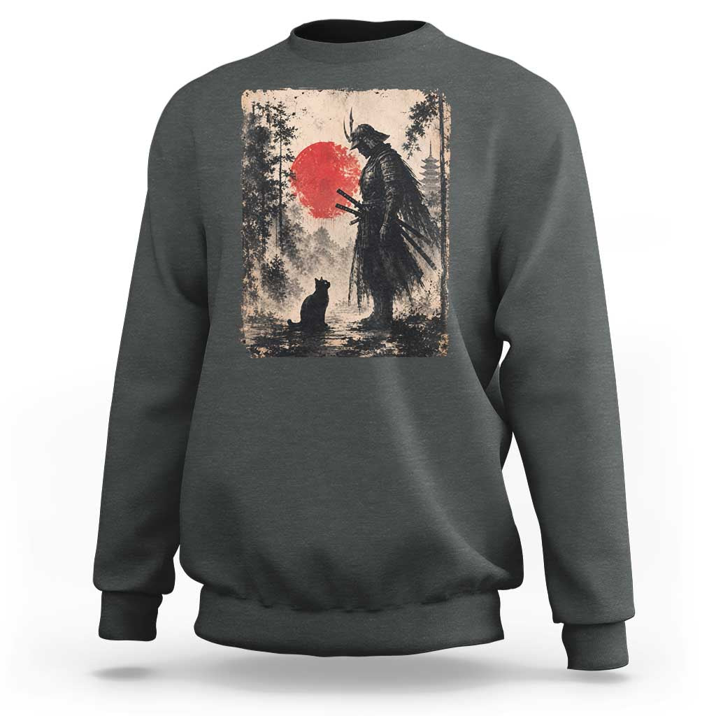 Vintage Japanese Samurai Warrior and Black Cat Sweatshirt