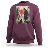 Vintage Japanese Samurai Warrior and Black Cat Sweatshirt