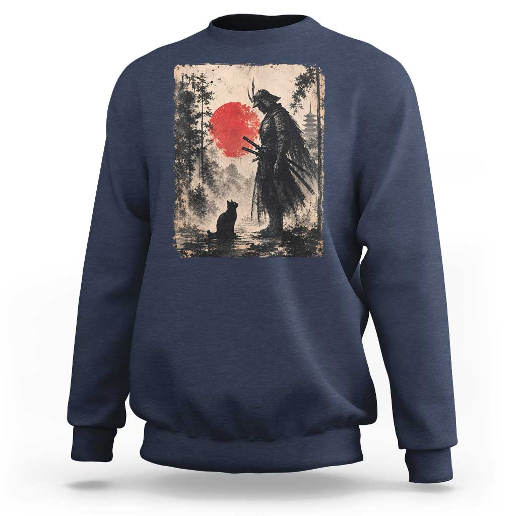 Vintage Japanese Samurai Warrior and Black Cat Sweatshirt