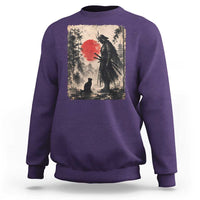 Vintage Japanese Samurai Warrior and Black Cat Sweatshirt