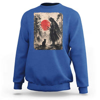Vintage Japanese Samurai Warrior and Black Cat Sweatshirt