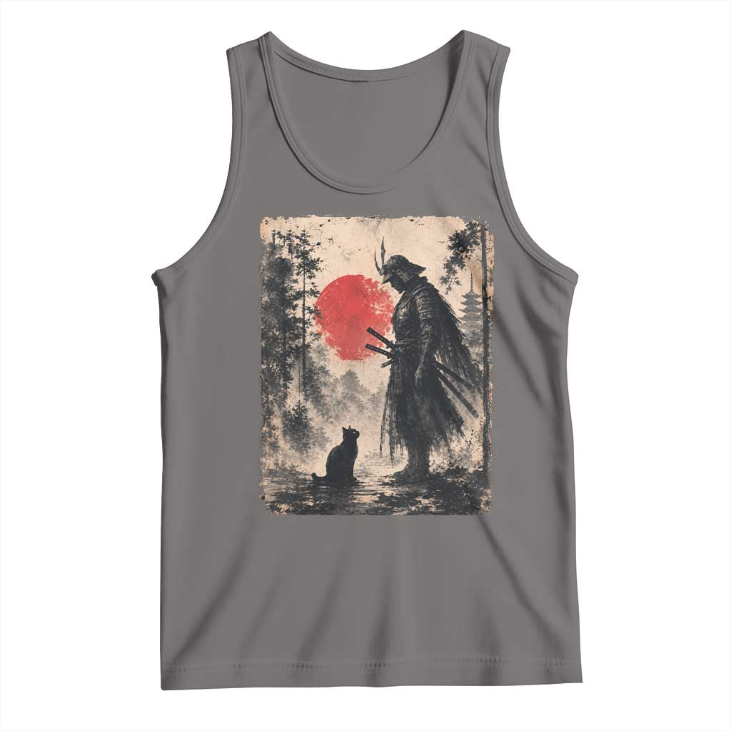 Vintage Japanese Samurai Warrior and Black Cat Tank Top