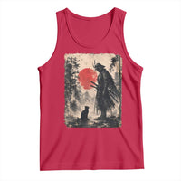 Vintage Japanese Samurai Warrior and Black Cat Tank Top