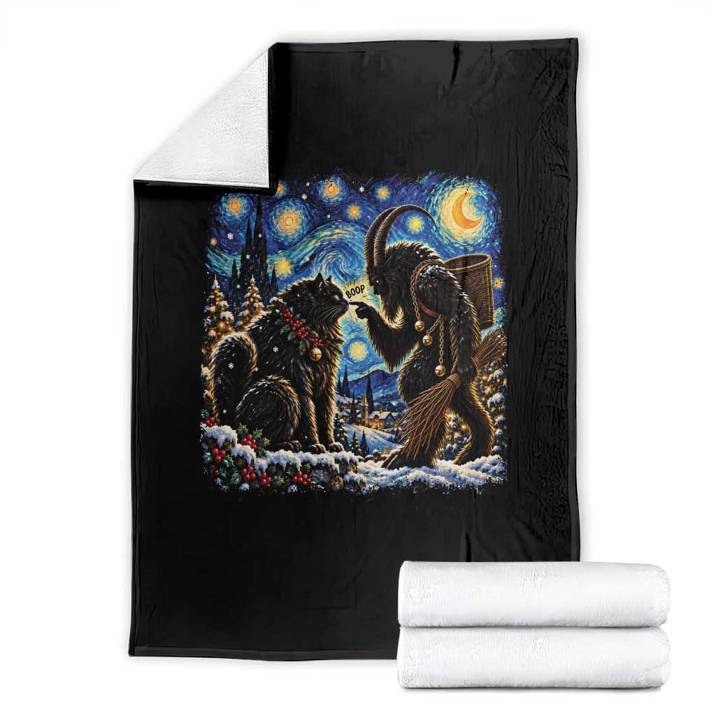 Krampus Boop Yule Cat Starry Night Throw Blanket Retro Funny Gothic Christmas Folklore Oil Painting