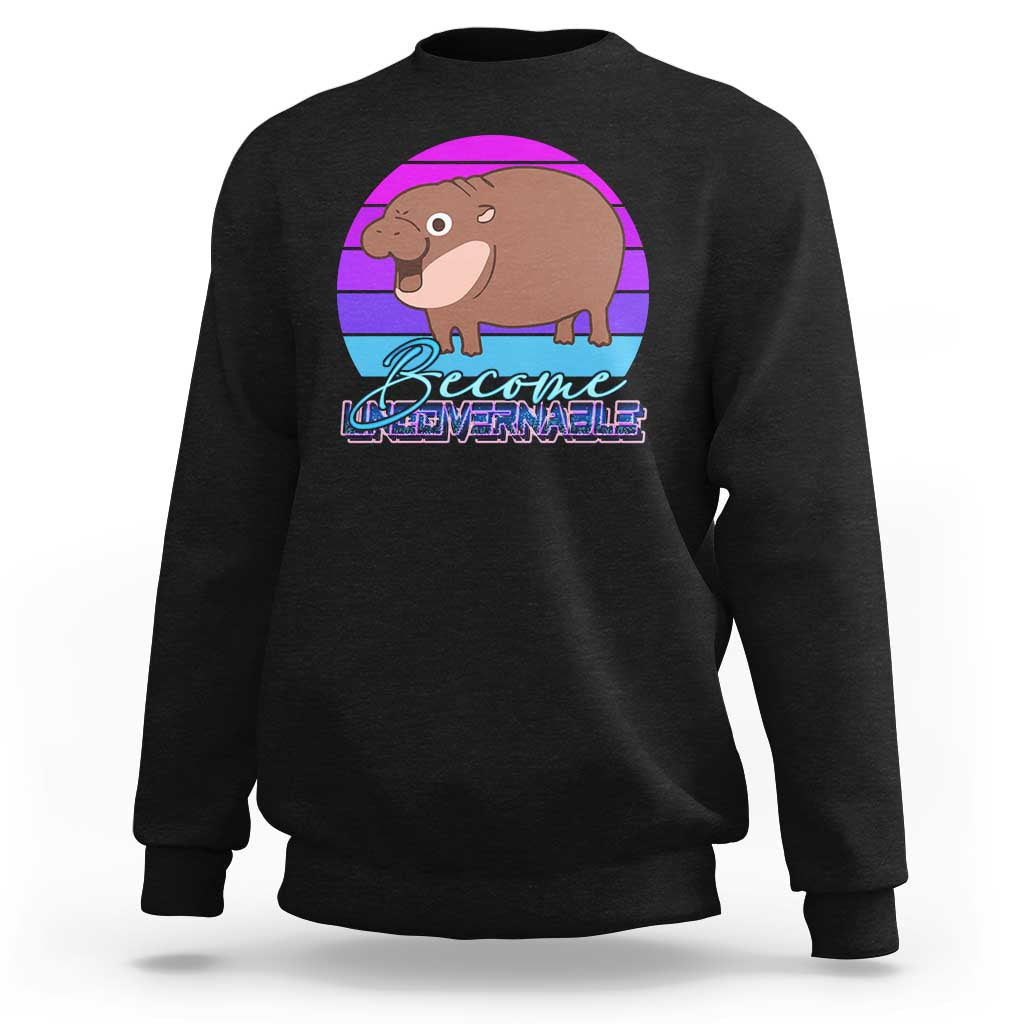 Dark charcoal pullover sweatshirt with cute baby hippo graphic on the chest