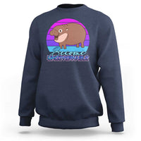 Navy pullover sweatshirt with cute baby hippo graphic on the chest