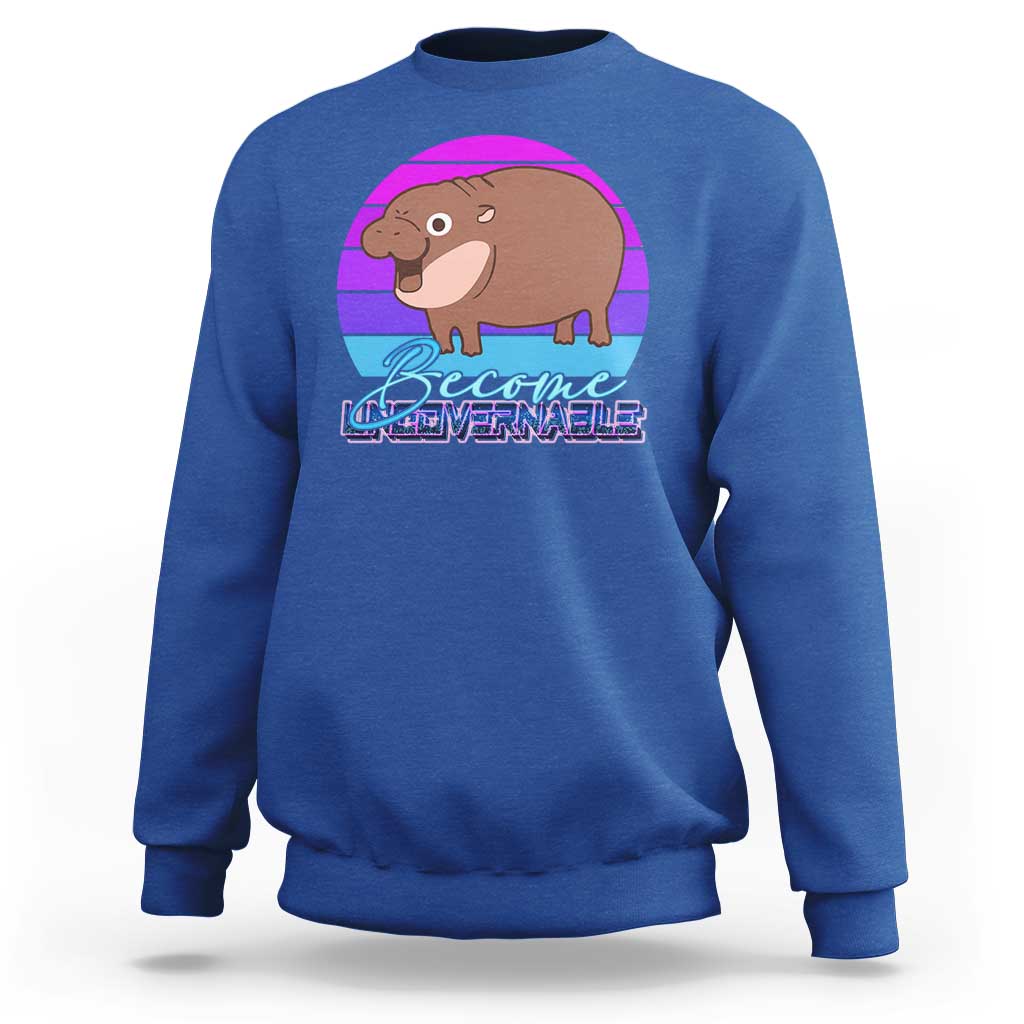 Blue pullover sweatshirt with cute baby hippo graphic on the chest