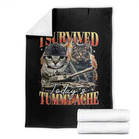 Tummy Ache Survivor Cat Meme Throw Blanket Funny Saying Cats Bootleg - Wonder Print Shop
