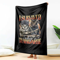 Tummy Ache Survivor Cat Meme Throw Blanket Funny Saying Cats Bootleg - Wonder Print Shop