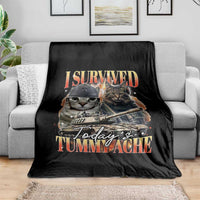 Tummy Ache Survivor Cat Meme Throw Blanket Funny Saying Cats Bootleg - Wonder Print Shop