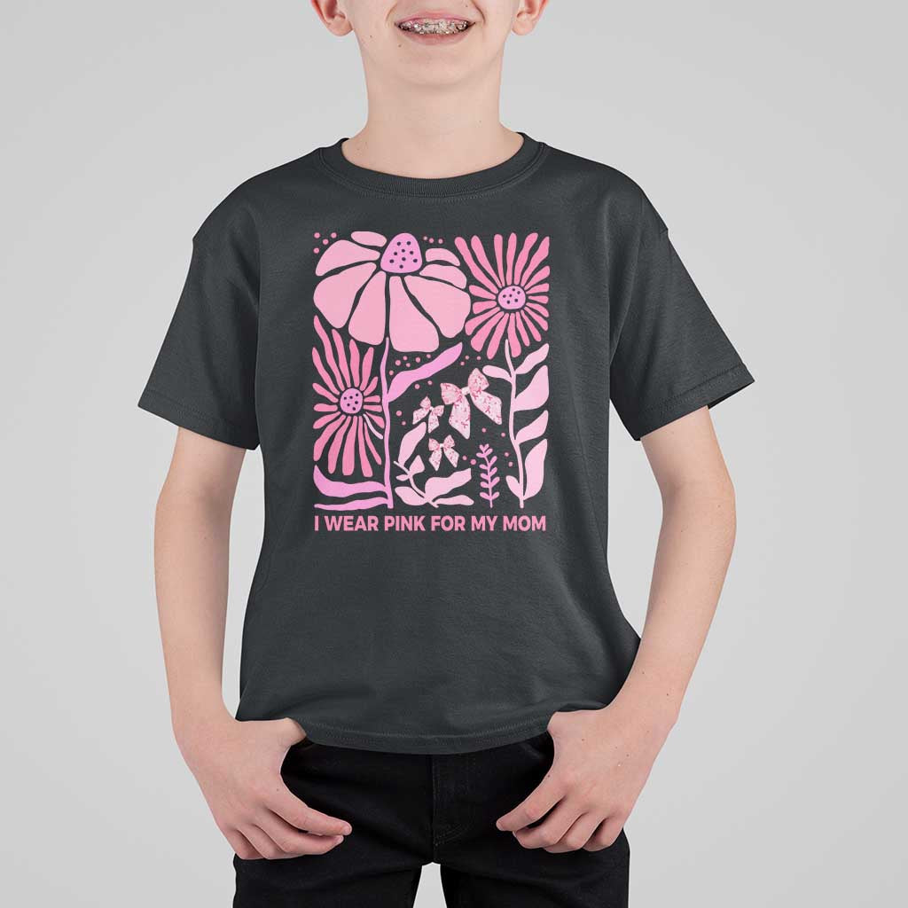 Breast Cancer Awareness T Shirt For Kid I Wear Pink For My Mom Boho Floral Pink Ribbon - Wonder Print Shop