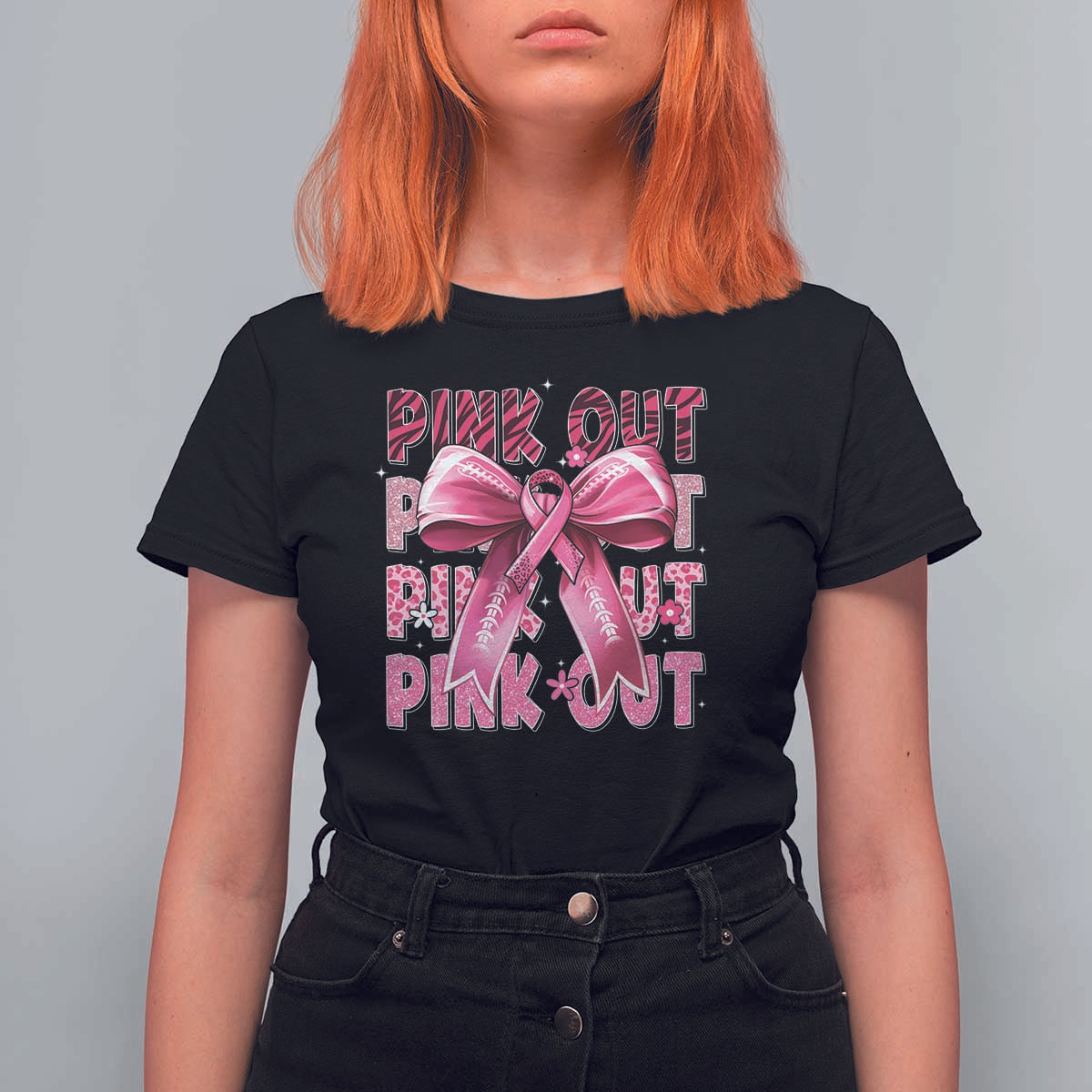 Football Pink Out Breast Cancer Awareness T Shirt For Women Coquette Football - Wonder Print Shop