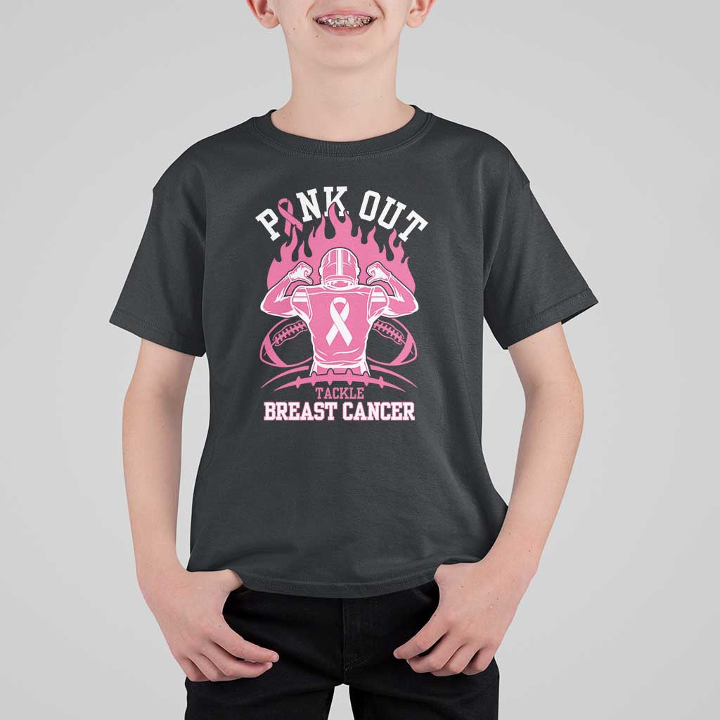 Tackle Football Breast Cancer Awareness T Shirt For Kid Pink Out Ribbon - Wonder Print Shop