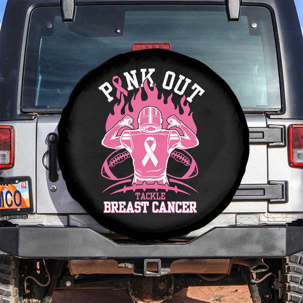 Tackle Football Breast Cancer Awareness Spare Tire Cover Pink Out Ribbon