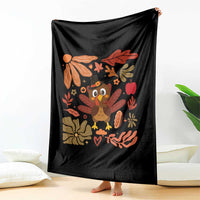 Thanksgiving Turkey Throw Blanket Retro Boho Floral Fall - Wonder Print Shop