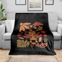 Thanksgiving Turkey Throw Blanket Retro Boho Floral Fall - Wonder Print Shop