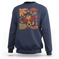 Navy sweatshirt with colorful turkey and fall leaf floral graphic