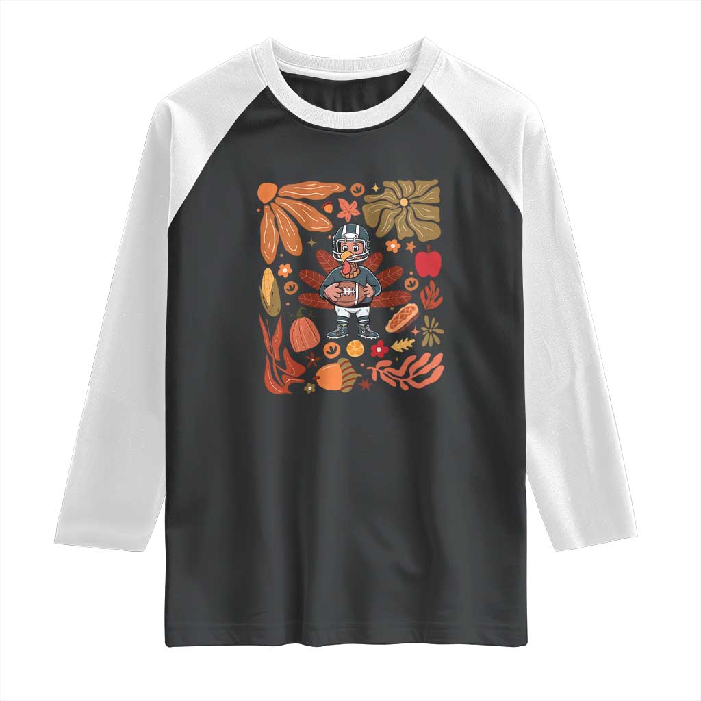 Thanksgiving Turkey And Touchdowns Football Raglan Shirt Boho Floral Game Day Fall Vibes