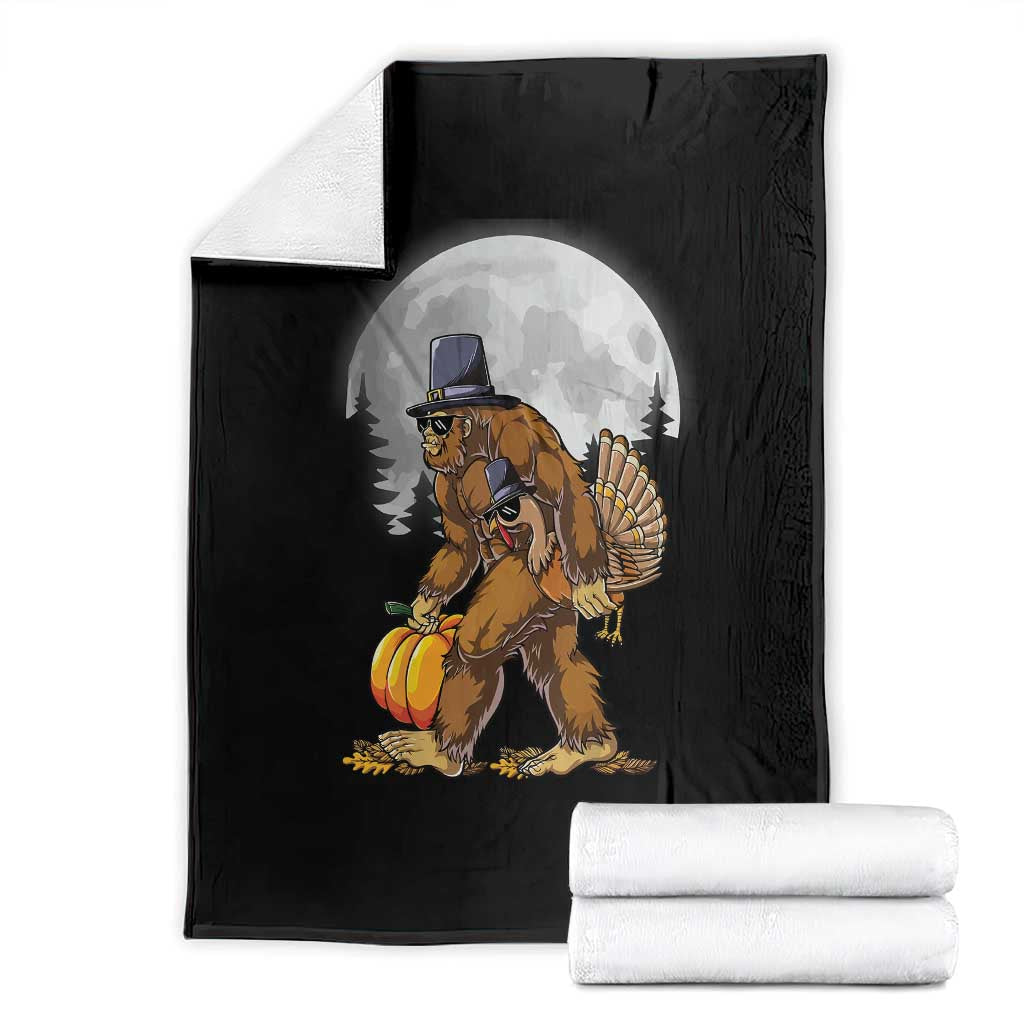 Bigfoot Pilgrim Turkey Pumpkin Thanksgiving Day Throw Blanket Sasquatch - Wonder Print Shop