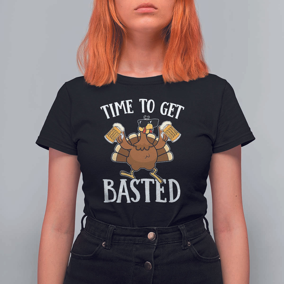 Funny Beer Thanksgiving Turkey T Shirt For Women Time To Get Basted - Wonder Print Shop