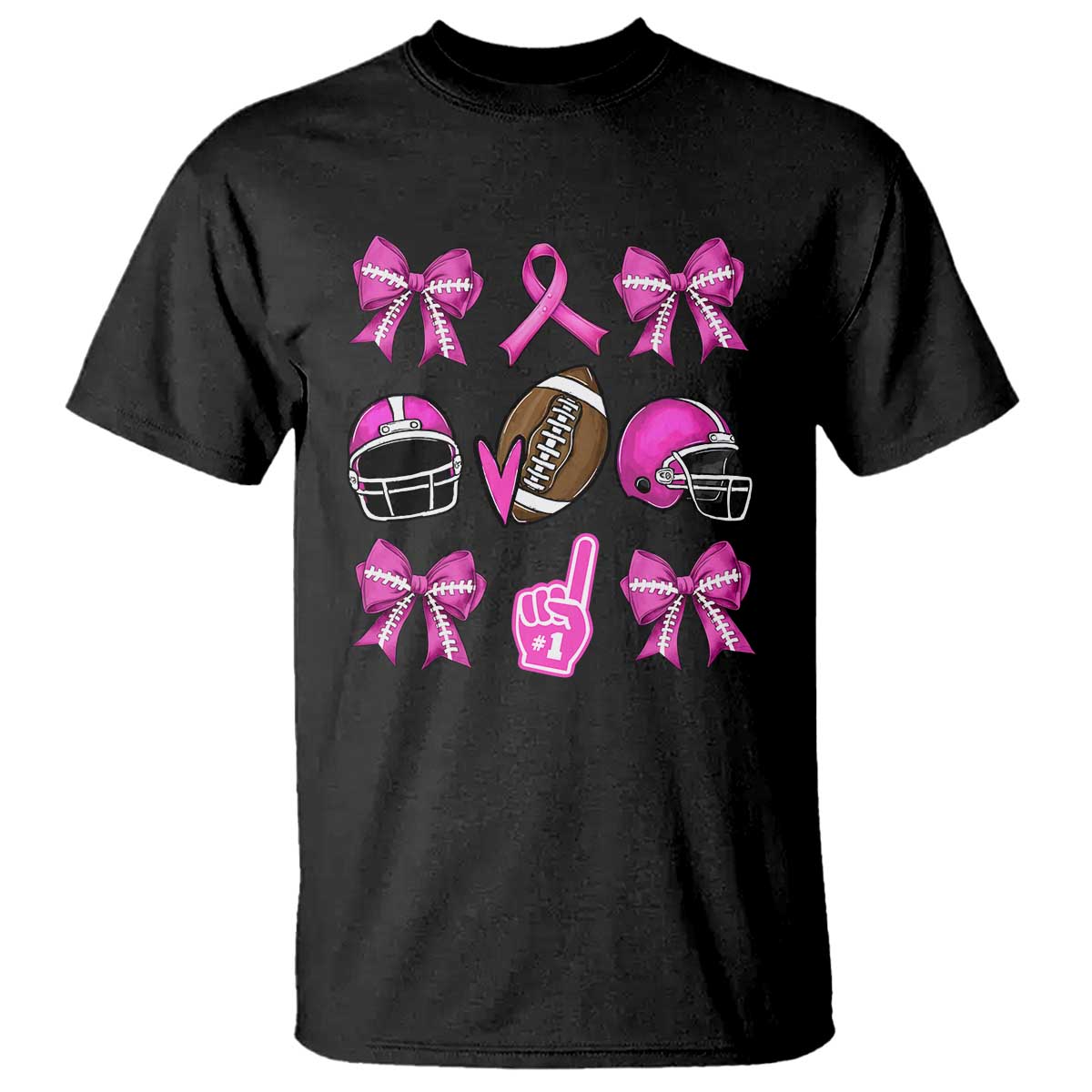 Football Breast Cancer Awareness T Shirt Football Coquette Bow Pink Ribbon Game Day - Wonder Print Shop