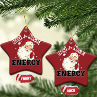 Two red star-shaped Santa “Big Nick Energy” ornaments with gold hanging strings