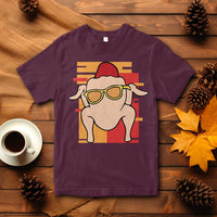Graphic turkey T-shirt in maroon with hat and glasses print