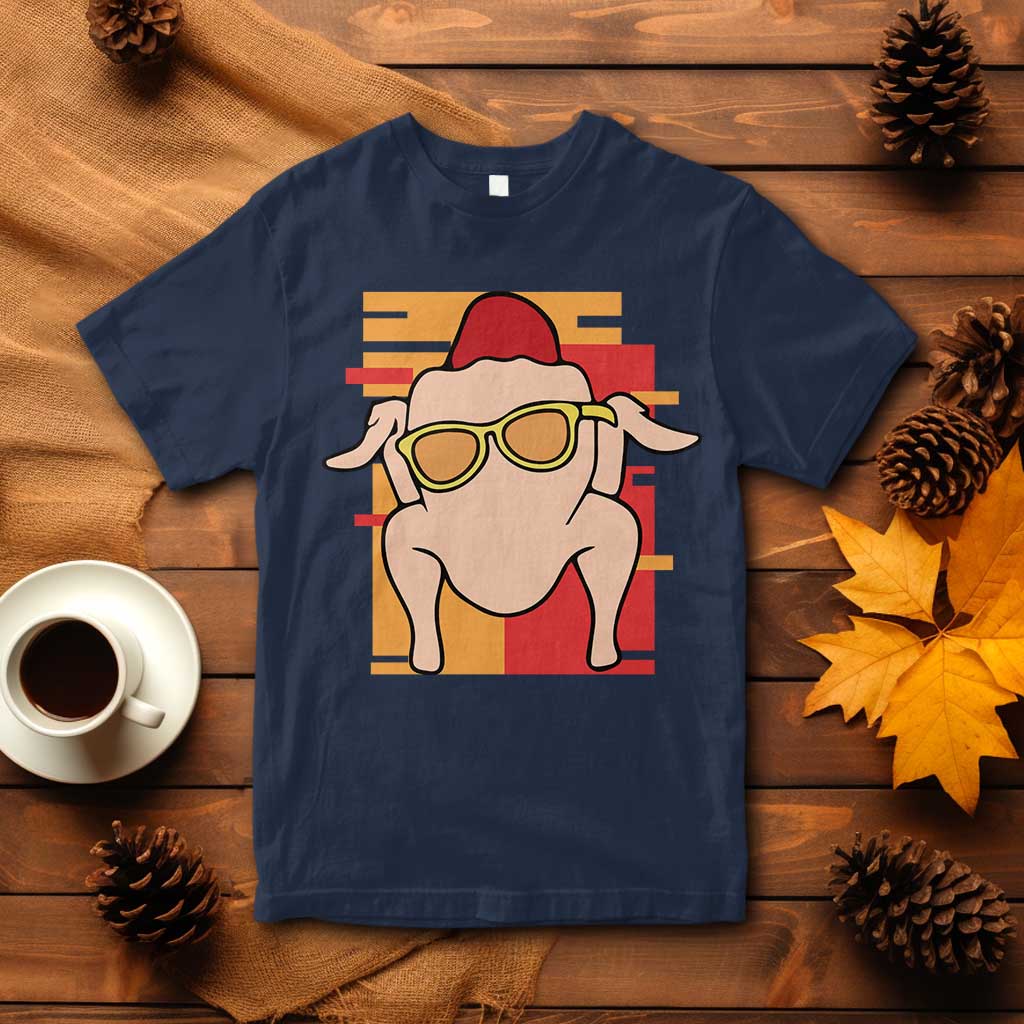 Graphic turkey T-shirt in navy with hat and glasses print
