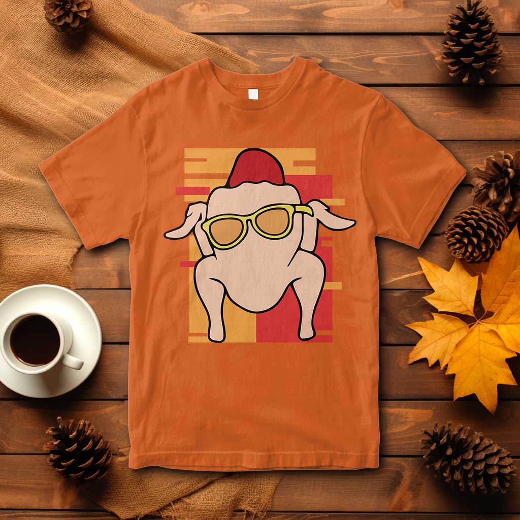 Graphic turkey T-shirt in orange with hat and glasses print