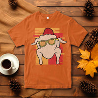 Graphic turkey T-shirt in orange with hat and glasses print