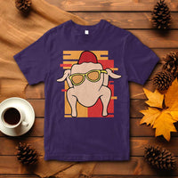 Graphic turkey T-shirt in purple with hat and glasses print